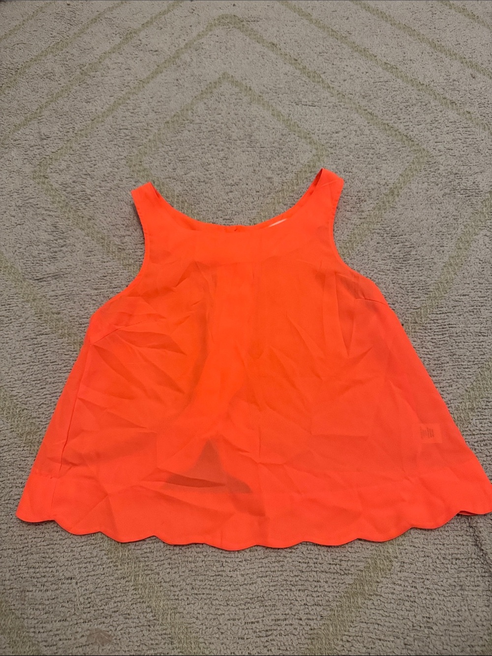 Double Zero Neon Coral Scalloped Hem Sleeveless Tank Top Small